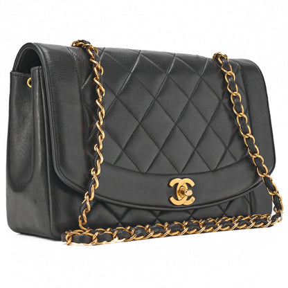 CHANEL Chain Shoulder Mattrasse Lambskin Diana Flap Black Gold Fittings Women's Bag Brand [Used] [Free Shipping]