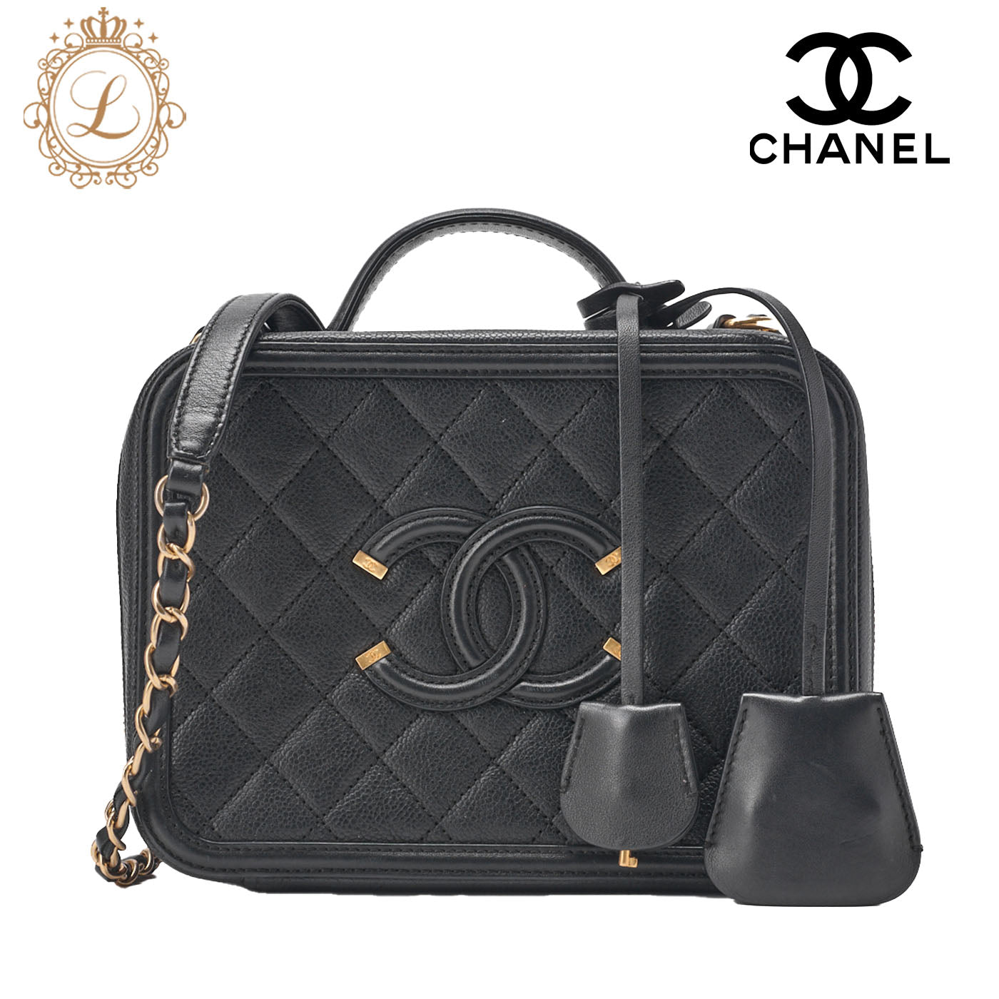 CHANEL Shoulder Bag Cocomark CC Filigree 2-Way Handbag Caviar Skin Black Gold Fittings Women's Bag Brand [Used] [Free Shipping]