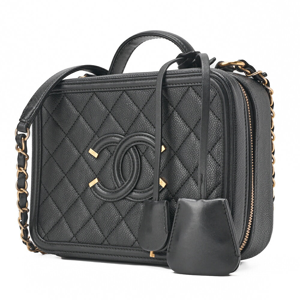 CHANEL Shoulder Bag Cocomark CC Filigree 2-Way Handbag Caviar Skin Black Gold Fittings Women's Bag Brand [Used] [Free Shipping]