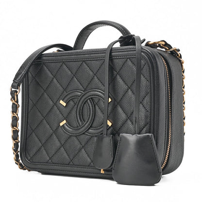 CHANEL Shoulder Bag Cocomark CC Filigree 2-Way Handbag Caviar Skin Black Gold Fittings Women's Bag Brand [Used] [Free Shipping]