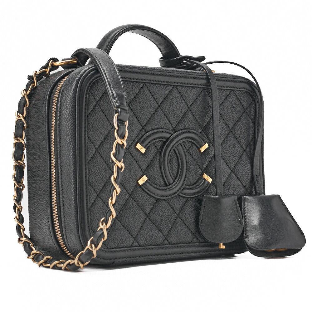 CHANEL Shoulder Bag Cocomark CC Filigree 2-Way Handbag Caviar Skin Black Gold Fittings Women's Bag Brand [Used] [Free Shipping]