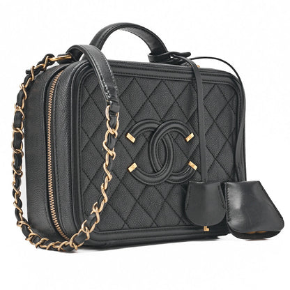 CHANEL Shoulder Bag Cocomark CC Filigree 2-Way Handbag Caviar Skin Black Gold Fittings Women's Bag Brand [Used] [Free Shipping]