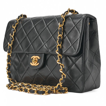 CHANEL Chain Shoulder Bag Mini Matrasse 20cm Lambskin Black Single Flap Turnlock Gold Fittings Women's [Used] [Free Shipping]