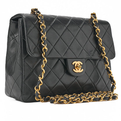 CHANEL Chain Shoulder Bag Mini Matrasse 20cm Lambskin Black Single Flap Turnlock Gold Fittings Women's [Used] [Free Shipping]
