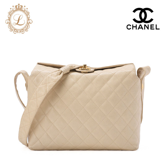 CHANEL Matlasse Upper Coco Mark Shoulder Bag Caviar Skin Beige (Gold Fittings) Women's [Used] [Free Shipping] Used Used - Good