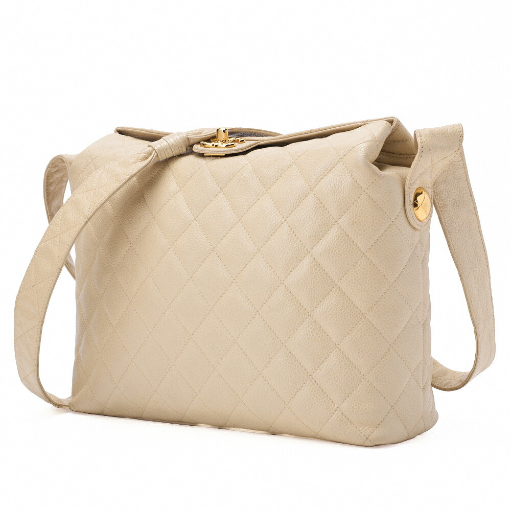 CHANEL Matlasse Upper Coco Mark Shoulder Bag Caviar Skin Beige (Gold Fittings) Women's [Used] [Free Shipping] Used Used - Good