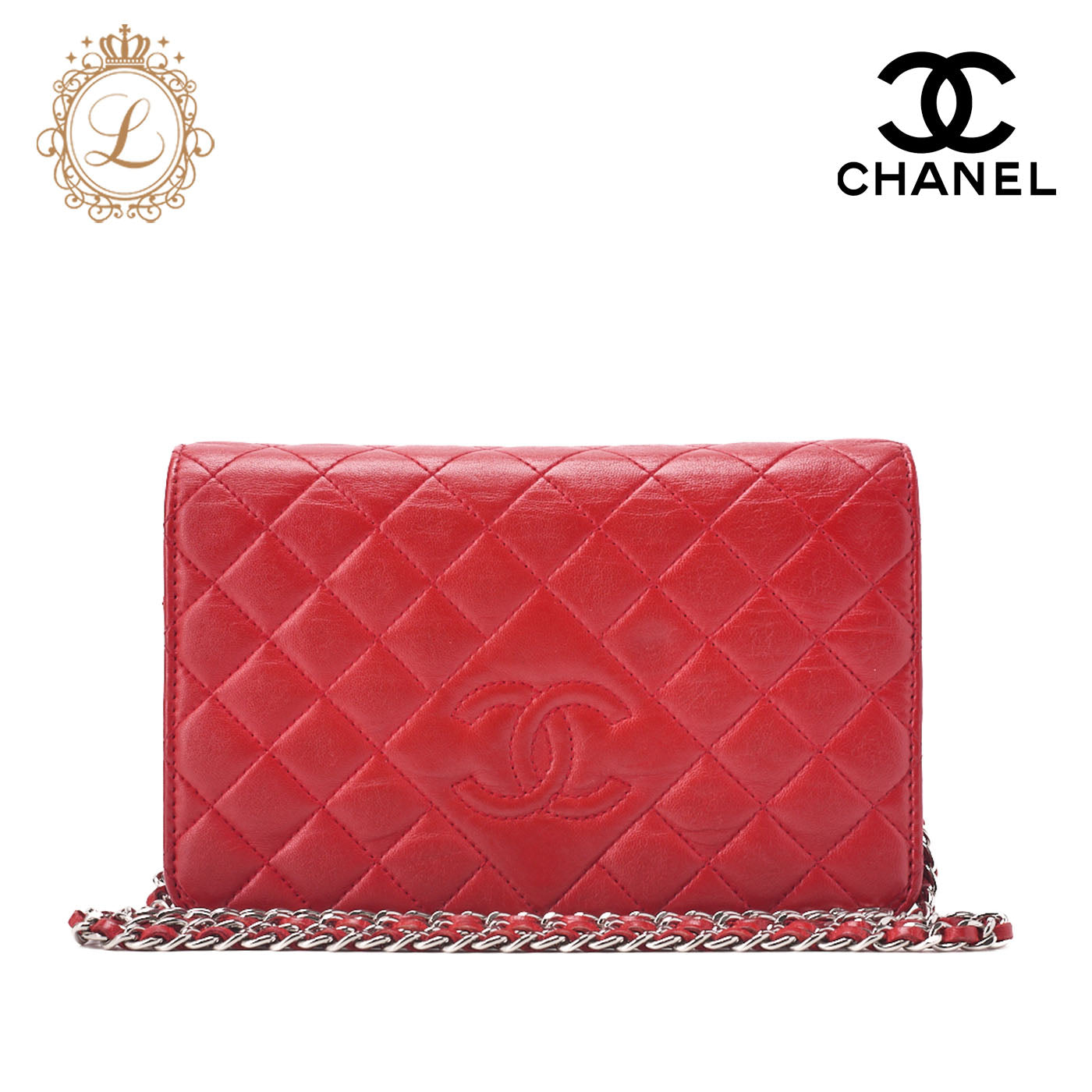 CHANEL Chain Shoulder Bag Matlasse Cocomark Chain Wallet Red Silver Hardware Brand [Used] [Free Shipping]