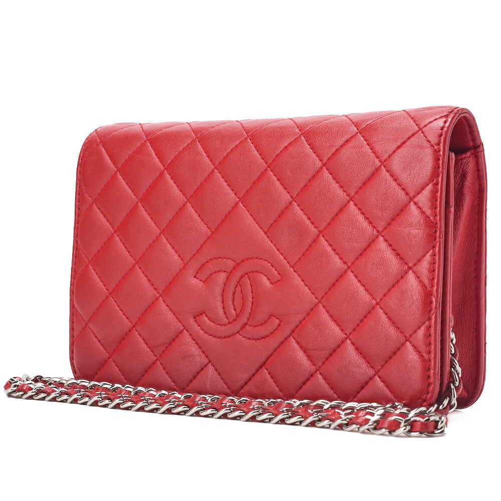 CHANEL Chain Shoulder Bag Matlasse Cocomark Chain Wallet Red Silver Hardware Brand [Used] [Free Shipping]