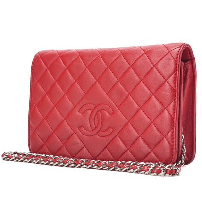 CHANEL Chain Shoulder Bag Matlasse Cocomark Chain Wallet Red Silver Hardware Brand [Used] [Free Shipping]