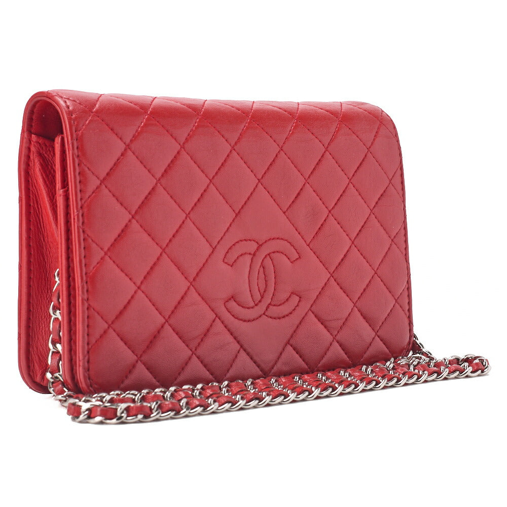 CHANEL Chain Shoulder Bag Matlasse Cocomark Chain Wallet Red Silver Hardware Brand [Used] [Free Shipping]
