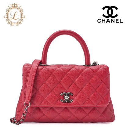 CHANEL Chain Shoulder Bag Matlasse Coco Handle 2WAY Handbag Caviar Skin Red (Silver Fittings) Women's Bag High Brand [Used] [Free Shipping] Used Used - Good