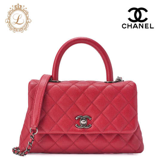 CHANEL Chain Shoulder Bag Matlasse Coco Handle 2WAY Handbag Caviar Skin Red (Silver Fittings) Women's Bag High Brand [Used] [Free Shipping] Used Used - Good