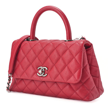 CHANEL Chain Shoulder Bag Matlasse Coco Handle 2WAY Handbag Caviar Skin Red (Silver Fittings) Women's Bag High Brand [Used] [Free Shipping] Used Used - Good