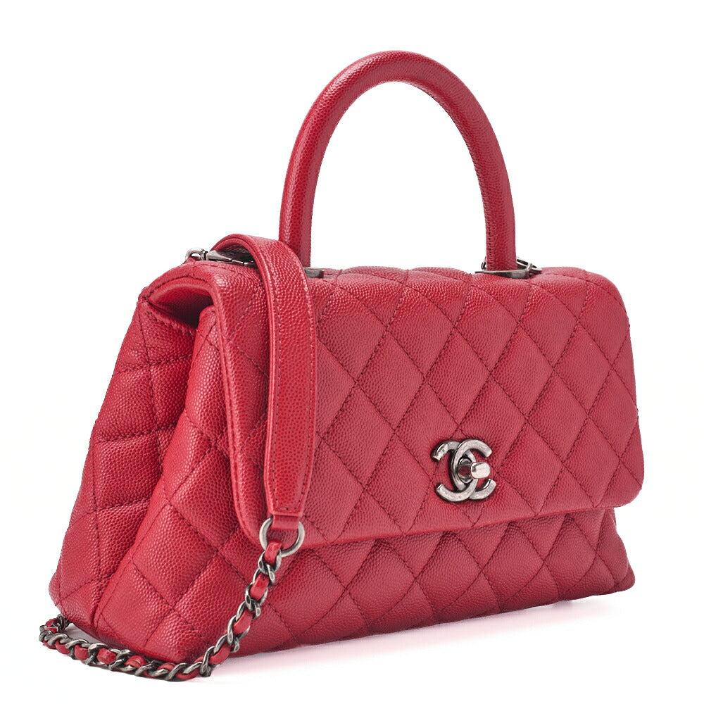 CHANEL Chain Shoulder Bag Matlasse Coco Handle 2WAY Handbag Caviar Skin Red (Silver Fittings) Women's Bag High Brand [Used] [Free Shipping] Used Used - Good