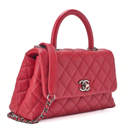 CHANEL Chain Shoulder Bag Matlasse Coco Handle 2WAY Handbag Caviar Skin Red (Silver Fittings) Women's Bag High Brand [Used] [Free Shipping] Used Used - Good