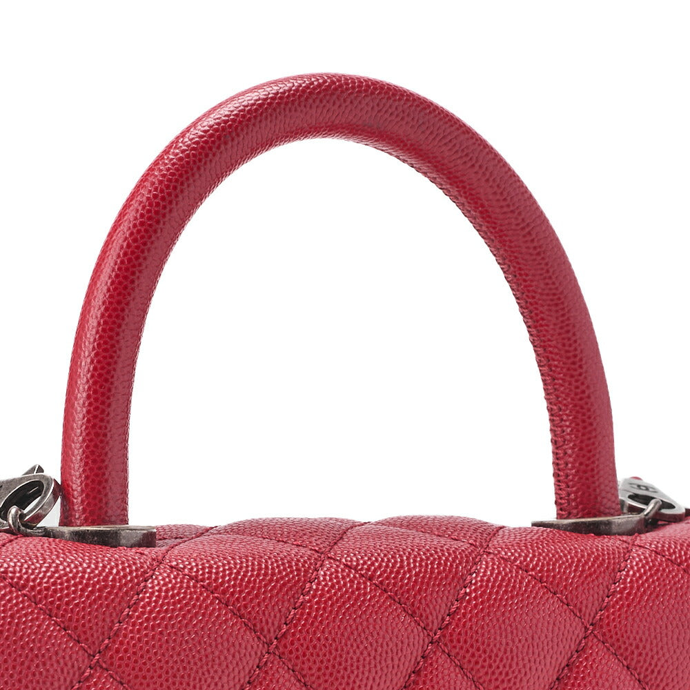 CHANEL Chain Shoulder Bag Matlasse Coco Handle 2WAY Handbag Caviar Skin Red (Silver Fittings) Women's Bag High Brand [Used] [Free Shipping] Used Used - Good