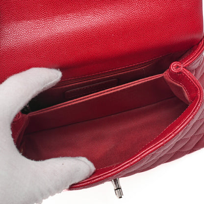 CHANEL Chain Shoulder Bag Matlasse Coco Handle 2WAY Handbag Caviar Skin Red (Silver Fittings) Women's Bag High Brand [Used] [Free Shipping] Used Used - Good