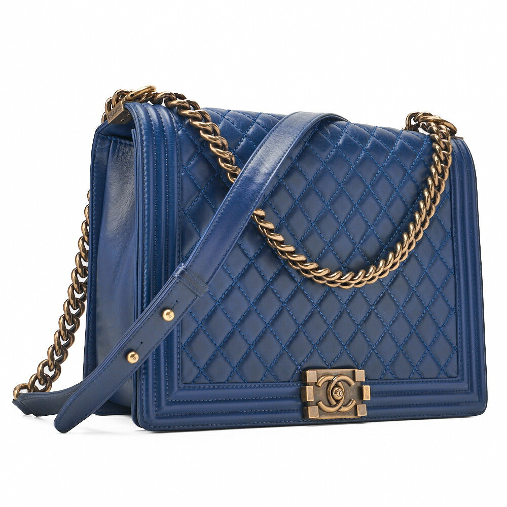 CHANEL Boy Chanel Matlasse Chain Shoulder Vintage Calf Large Size Gold Fittings Women's Bag High Brand [Used] [Free Shipping]