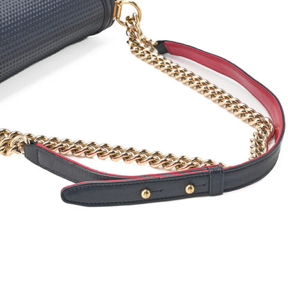 CHANEL Boy Chanel Perforated Design Chain Shoulder Lambskin Navy x Red Large Size Gold-Tone Hardware, Pre-Owned