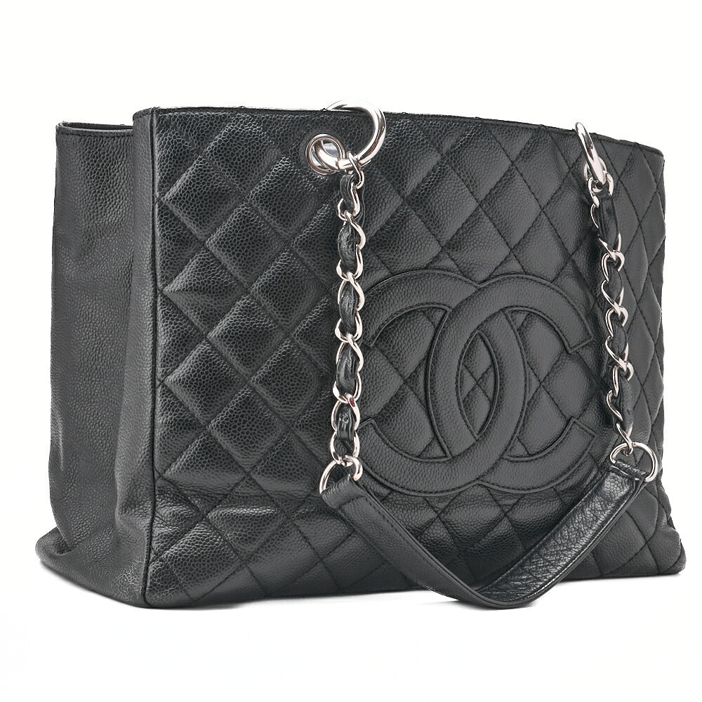 CHANEL Shoulder Bag Matlasse GST Chain Tote Caviskin Black Silver Fittings Women's Bag Brand [Used] [Free Shipping]