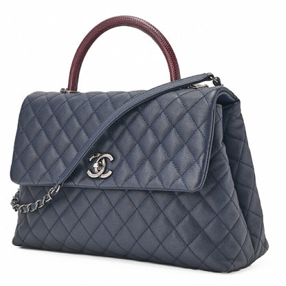 CHANEL Shoulder Bag Matlasse Coco Handle 2-Way Handbag Caviar Skin �~ Lizard Navy�~ Bordeaux Silver Fittings Women's Bag Brand [Used] [Free Shipping]