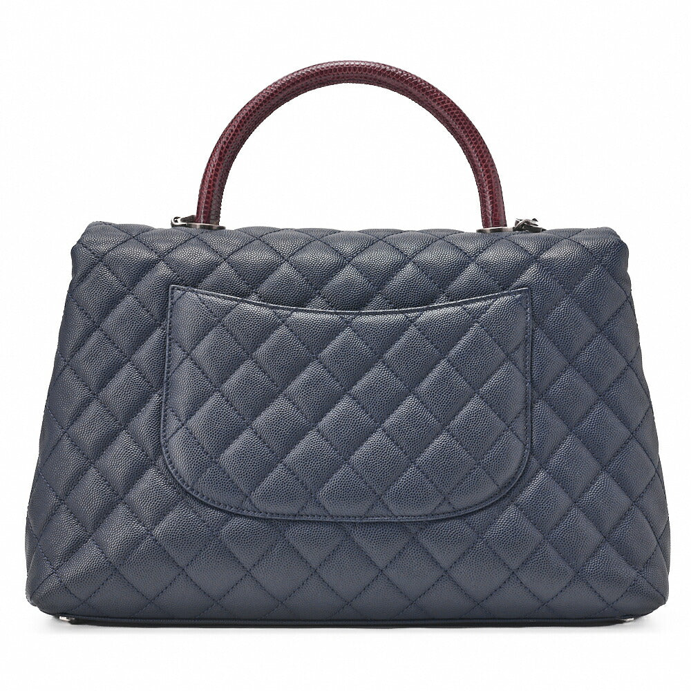 CHANEL Shoulder Bag Matlasse Coco Handle 2-Way Handbag Caviar Skin �~ Lizard Navy�~ Bordeaux Silver Fittings Women's Bag Brand [Used] [Free Shipping]