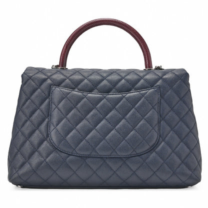 CHANEL Shoulder Bag Matlasse Coco Handle 2-Way Handbag Caviar Skin �~ Lizard Navy�~ Bordeaux Silver Fittings Women's Bag Brand [Used] [Free Shipping]