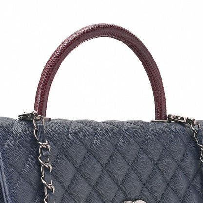 CHANEL Shoulder Bag Matlasse Coco Handle 2-Way Handbag Caviar Skin �~ Lizard Navy�~ Bordeaux Silver Fittings Women's Bag Brand [Used] [Free Shipping]