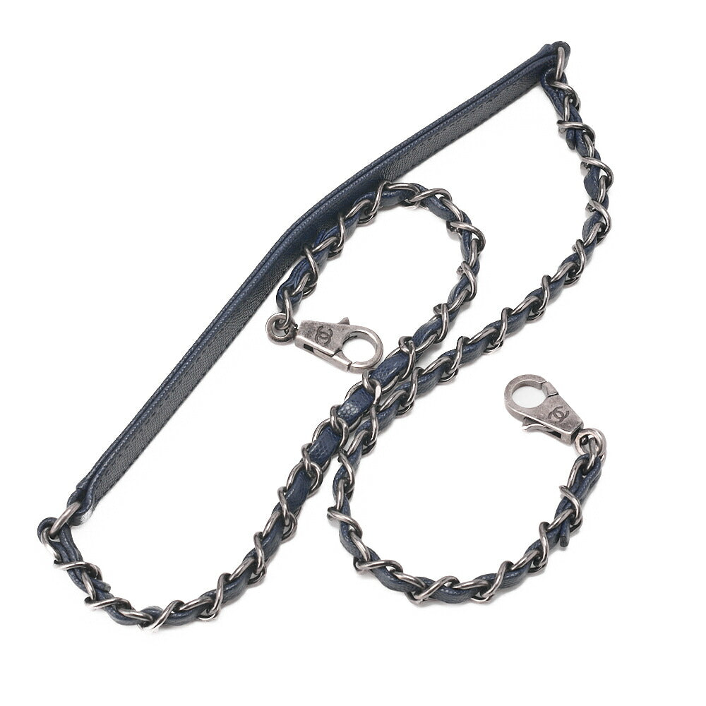 CHANEL Shoulder Bag Matlasse Coco Handle 2-Way Handbag Caviar Skin �~ Lizard Navy�~ Bordeaux Silver Fittings Women's Bag Brand [Used] [Free Shipping]