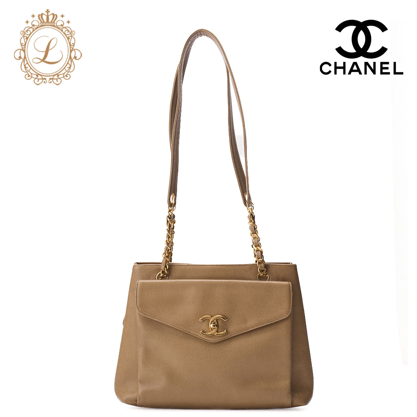 CHANEL Chain Shoulder Bag Tote Bag Outside Flap Caviar Skin Beige (Gold Fittings) Women's High Brand [Used] [Free Shipping]