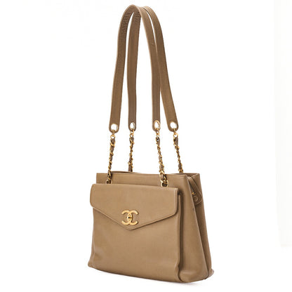 CHANEL Chain Shoulder Bag Tote Bag Outside Flap Caviar Skin Beige (Gold Fittings) Women's High Brand [Used] [Free Shipping]