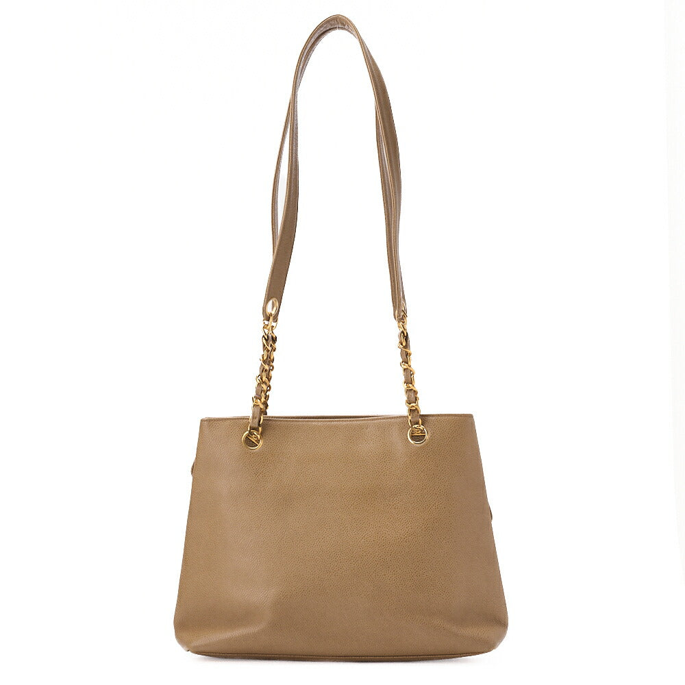 CHANEL Chain Shoulder Bag Tote Bag Outside Flap Caviar Skin Beige (Gold Fittings) Women's High Brand [Used] [Free Shipping]