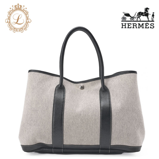 HERMES Garden Party PM Tote Bag to Negonda �~ Canvas Grey (Silver Fittings) Women's [Used] [Free Shipping]