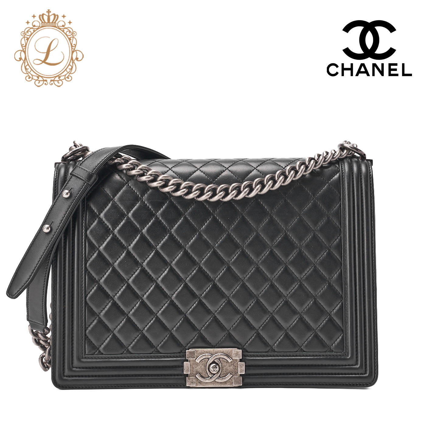 CHANEL Boy Chanel Matlasse Chain Shoulder Lambskin Large Size Silver Fittings Women's Bag High Brand [Used] [Free Shipping]