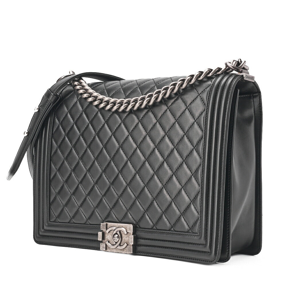 CHANEL Boy Chanel Matlasse Chain Shoulder Lambskin Large Size Silver Fittings Women's Bag High Brand [Used] [Free Shipping]