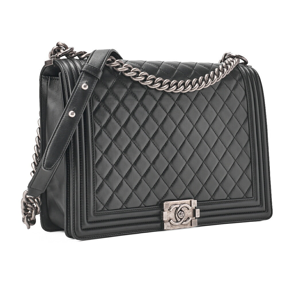 CHANEL Boy Chanel Matlasse Chain Shoulder Lambskin Large Size Silver Fittings Women's Bag High Brand [Used] [Free Shipping]
