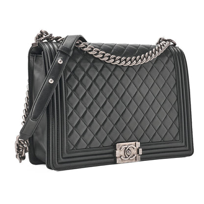 CHANEL Boy Chanel Matlasse Chain Shoulder Lambskin Large Size Silver Fittings Women's Bag High Brand [Used] [Free Shipping]