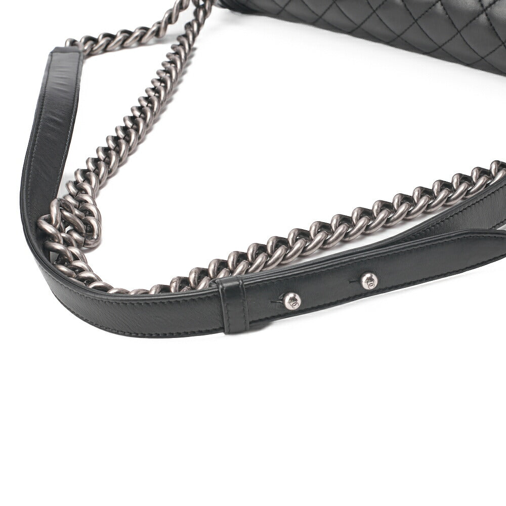 CHANEL Boy Chanel Matlasse Chain Shoulder Lambskin Large Size Silver Fittings Women's Bag High Brand [Used] [Free Shipping]