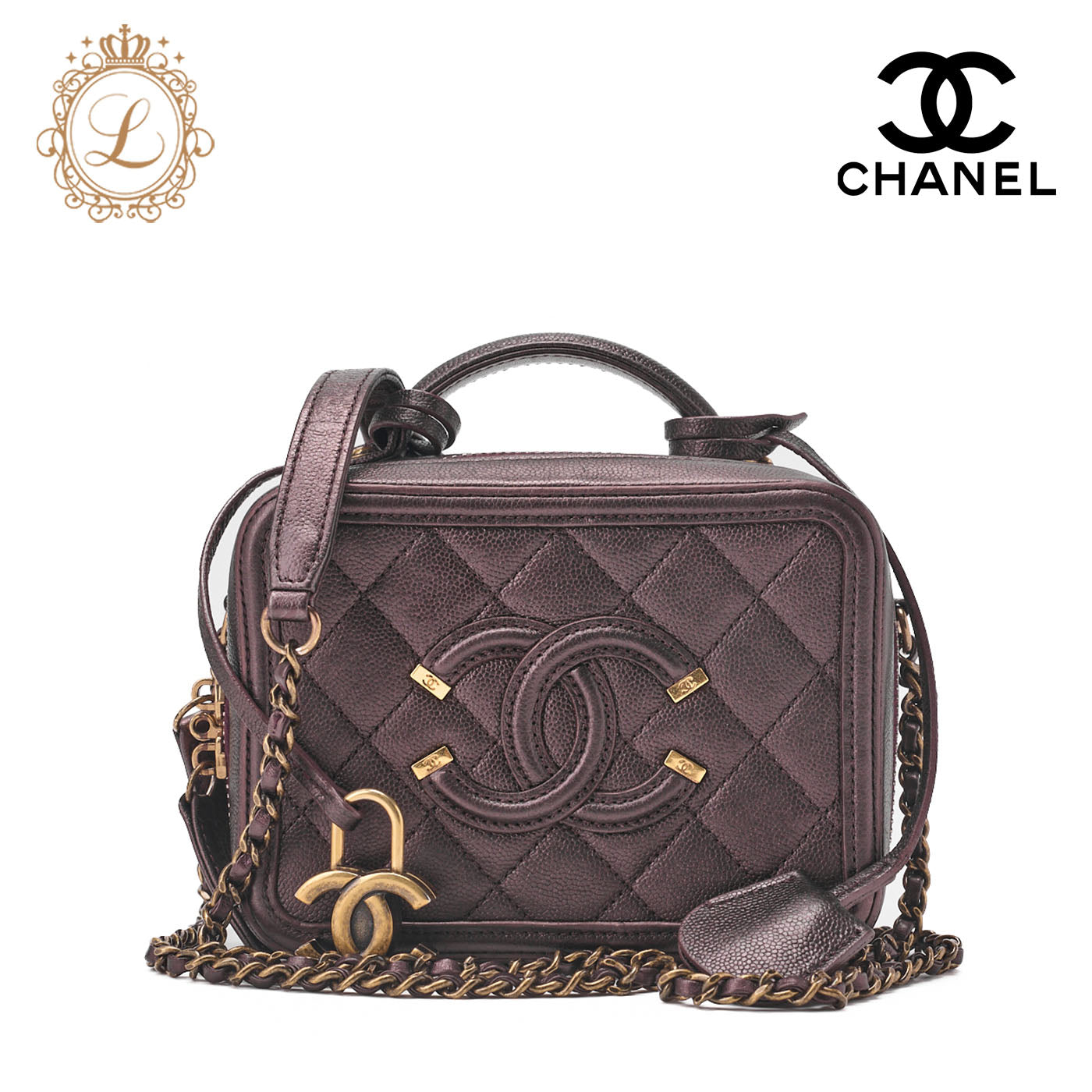 CHANEL Chain Shoulder Bag Cocomark CC Filigree Mini Caviar Skin Purple Gold Fittings Women's Bag Brand [Used] [Free Shipping]