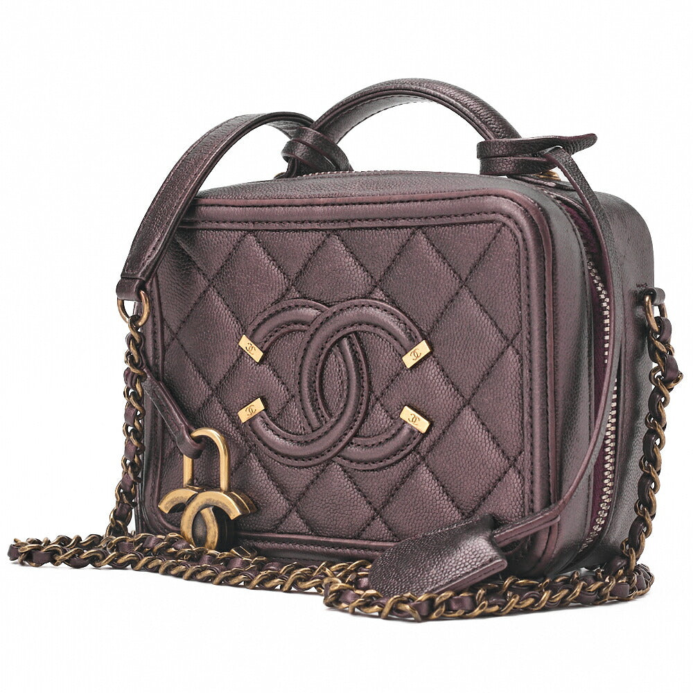 CHANEL Chain Shoulder Bag Cocomark CC Filigree Mini Caviar Skin Purple Gold Fittings Women's Bag Brand [Used] [Free Shipping]