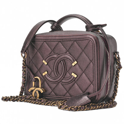 CHANEL Chain Shoulder Bag Cocomark CC Filigree Mini Caviar Skin Purple Gold Fittings Women's Bag Brand [Used] [Free Shipping]