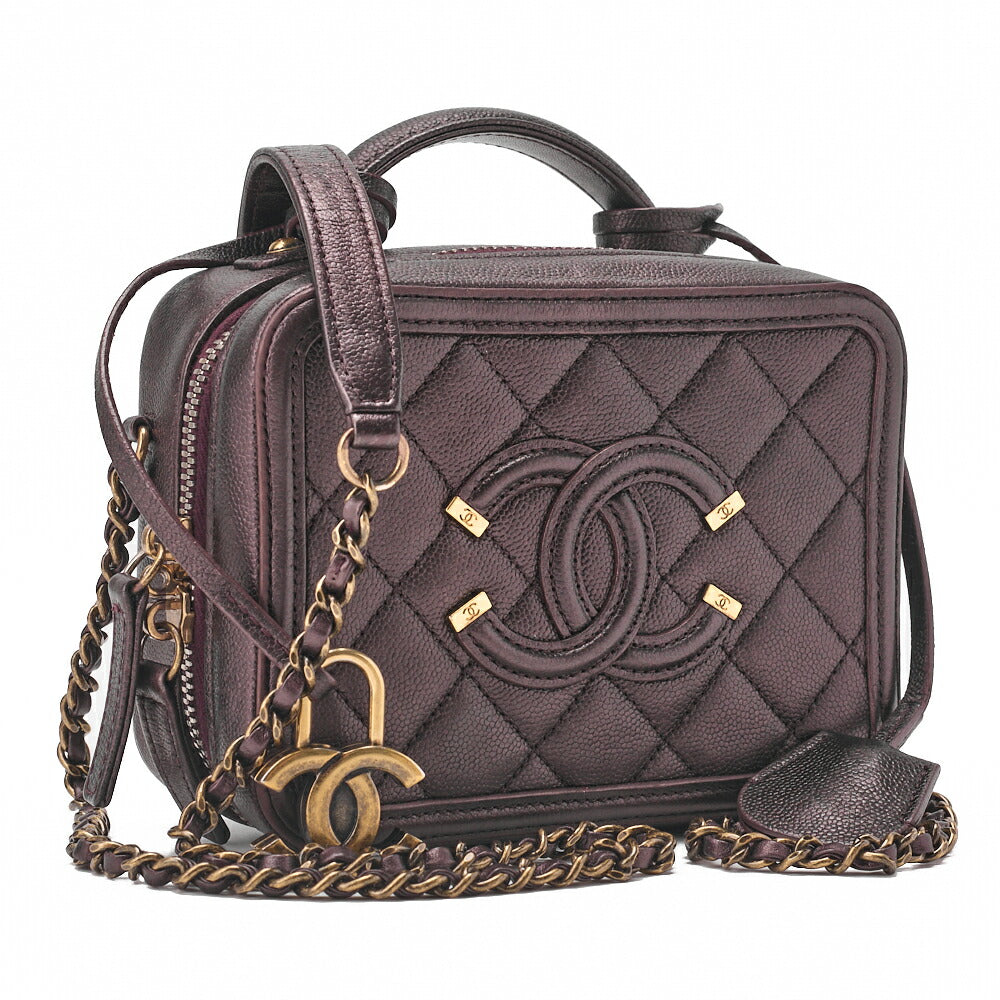 CHANEL Chain Shoulder Bag Cocomark CC Filigree Mini Caviar Skin Purple Gold Fittings Women's Bag Brand [Used] [Free Shipping]