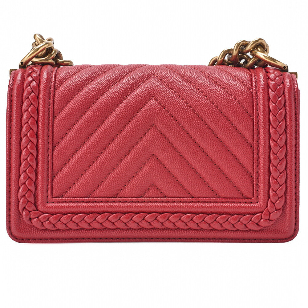 CHANEL Boy Chanel V-Stitch Chain Shoulder Caviar Skin Red (Gold Fittings) Women's Shoulder Bag High Brand [Used] [Free Shipping]
