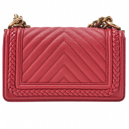 CHANEL Boy Chanel V-Stitch Chain Shoulder Caviar Skin Red (Gold Fittings) Women's Shoulder Bag High Brand [Used] [Free Shipping]