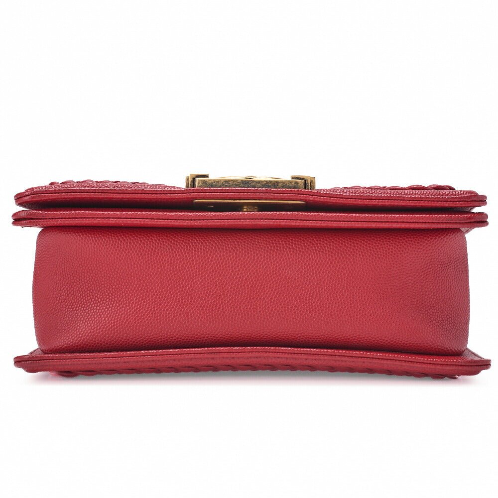 CHANEL Boy Chanel V-Stitch Chain Shoulder Caviar Skin Red Gold-Tone Hardware, Pre-Owned