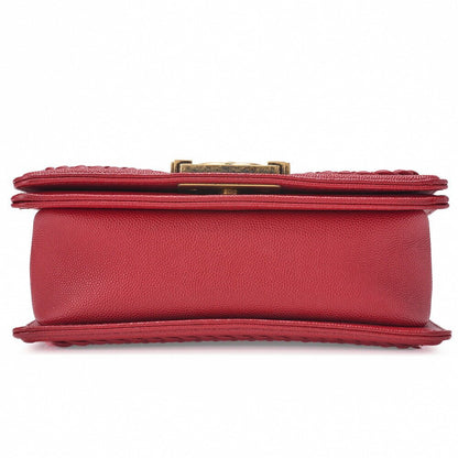 CHANEL Boy Chanel V-Stitch Chain Shoulder Caviar Skin Red Gold-Tone Hardware, Pre-Owned