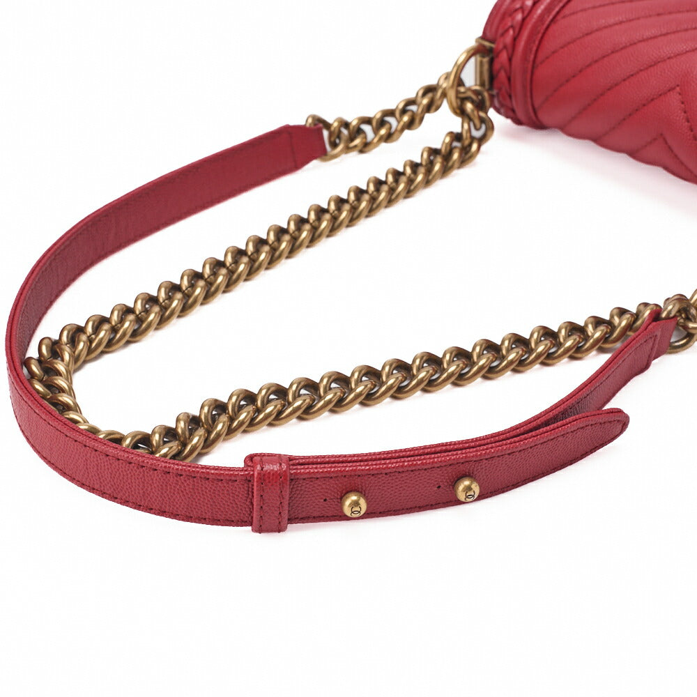 CHANEL Boy Chanel V-Stitch Chain Shoulder Caviar Skin Red (Gold Fittings) Women's Shoulder Bag High Brand [Used] [Free Shipping]