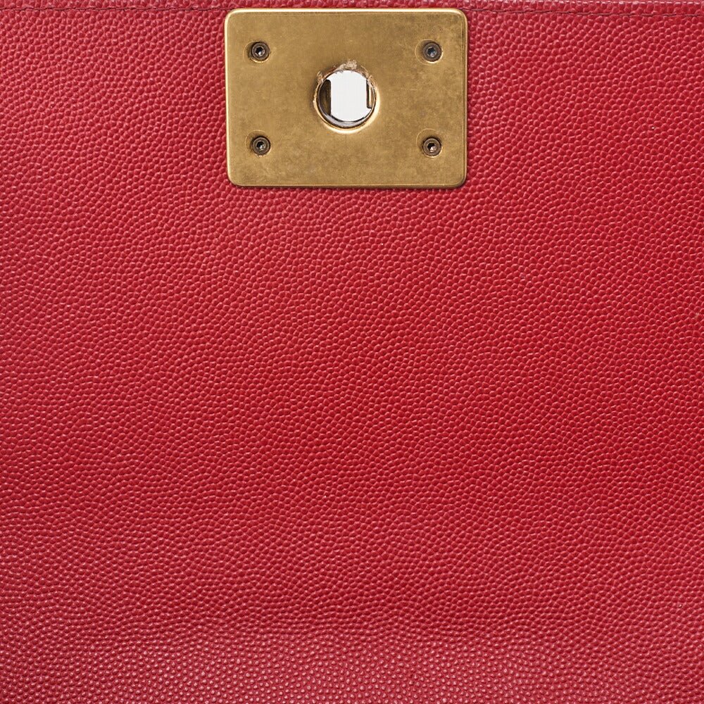 CHANEL Boy Chanel V-Stitch Chain Shoulder Caviar Skin Red Gold-Tone Hardware, Pre-Owned