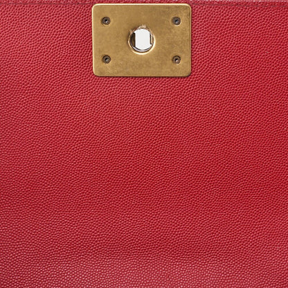 CHANEL Boy Chanel V-Stitch Chain Shoulder Caviar Skin Red Gold-Tone Hardware, Pre-Owned