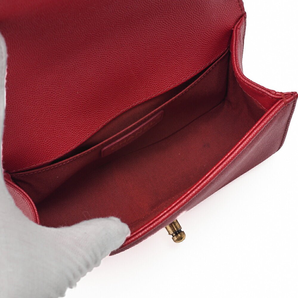 CHANEL Boy Chanel V-Stitch Chain Shoulder Caviar Skin Red Gold-Tone Hardware, Pre-Owned